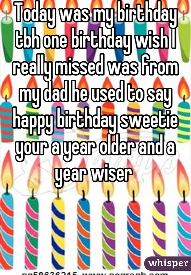 Today was my birthday tbh one birthday wish I really missed was from my dad he used to say happy birthday sweetie your a year older and a year wiser 