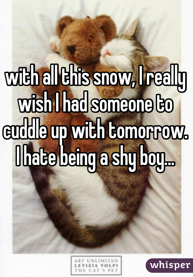 with all this snow, I really wish I had someone to cuddle up with tomorrow.  I hate being a shy boy...
