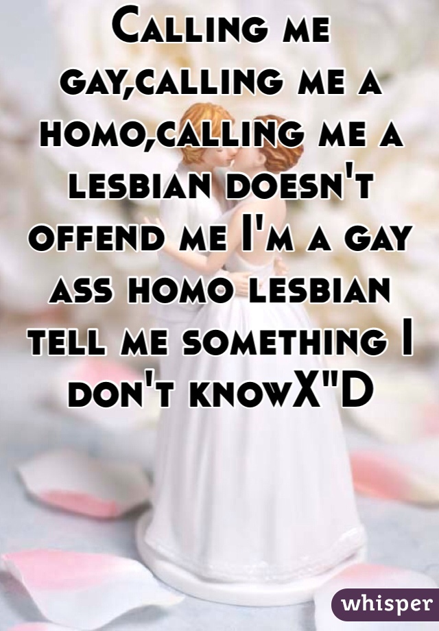 Calling me gay,calling me a homo,calling me a lesbian doesn't offend me I'm a gay ass homo lesbian tell me something I don't knowX"D