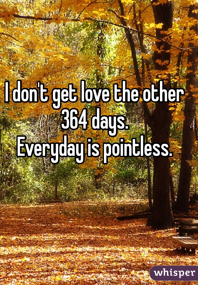 I don't get love the other 364 days.
Everyday is pointless.