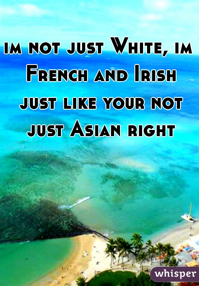 im not just White, im French and Irish just like your not just Asian right