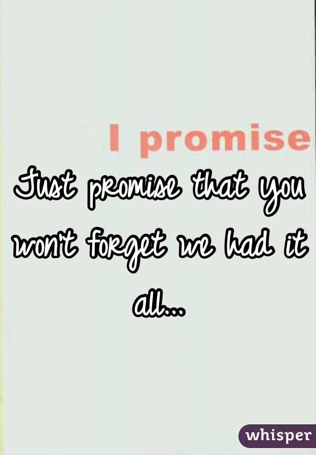Just promise that you won't forget we had it all... 