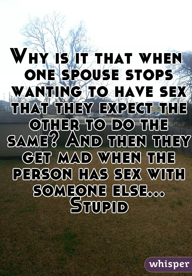 Why is it that when one spouse stops wanting to have sex that they expect the other to do the same? And then they get mad when the person has sex with someone else... Stupid