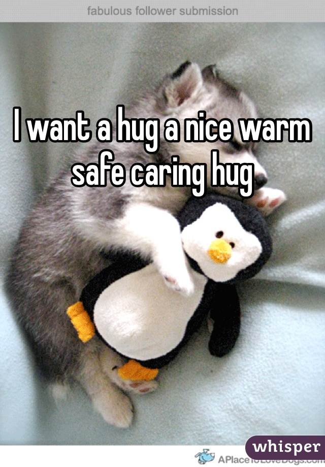 I want a hug a nice warm safe caring hug 