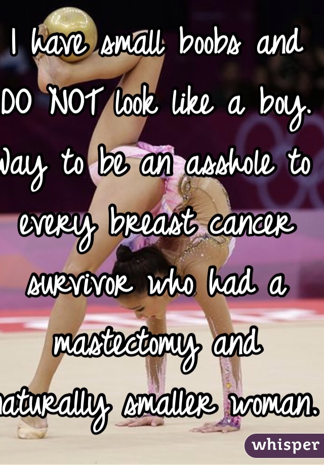 I have small boobs and DO NOT look like a boy. 
Way to be an asshole to every breast cancer survivor who had a  mastectomy and naturally smaller woman. 