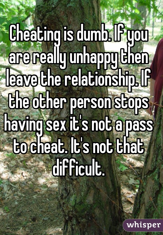 Cheating is dumb. If you are really unhappy then leave the relationship. If the other person stops having sex it's not a pass to cheat. It's not that difficult. 