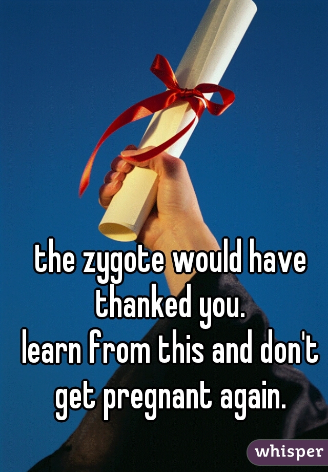 the zygote would have thanked you. 
learn from this and don't get pregnant again. 