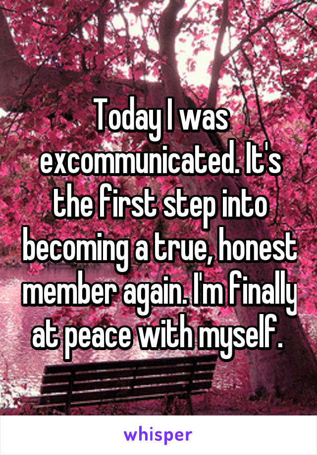Today I was excommunicated. It's the first step into becoming a true, honest member again. I'm finally at peace with myself. 