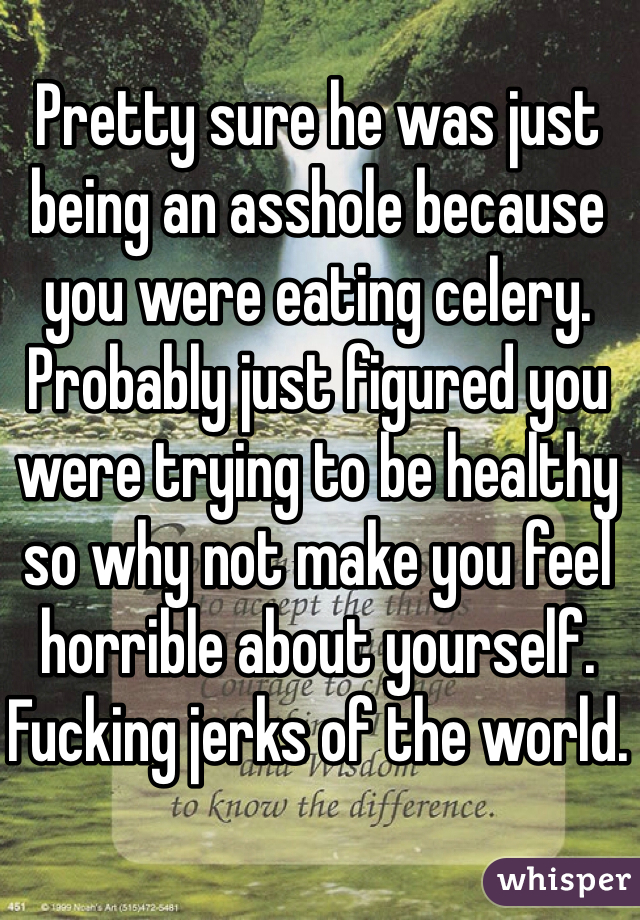 Pretty sure he was just being an asshole because you were eating celery. Probably just figured you were trying to be healthy so why not make you feel horrible about yourself. Fucking jerks of the world. 
