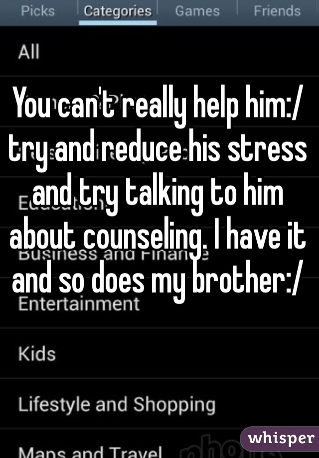 You can't really help him:/ try and reduce his stress and try talking to him about counseling. I have it and so does my brother:/ 