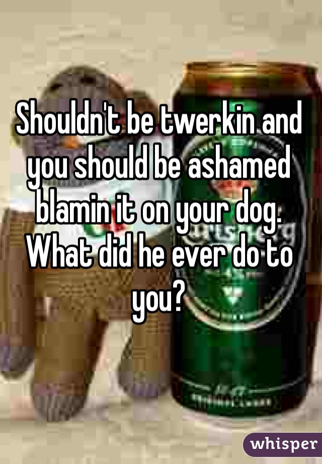 Shouldn't be twerkin and you should be ashamed blamin it on your dog. What did he ever do to you?