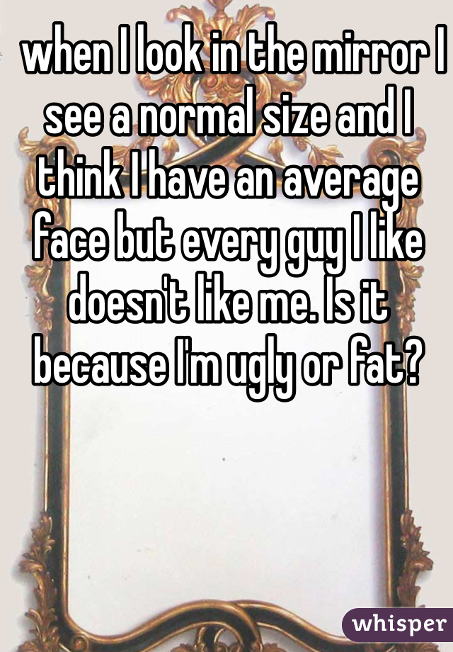  when I look in the mirror I see a normal size and I think I have an average face but every guy I like doesn't like me. Is it because I'm ugly or fat?