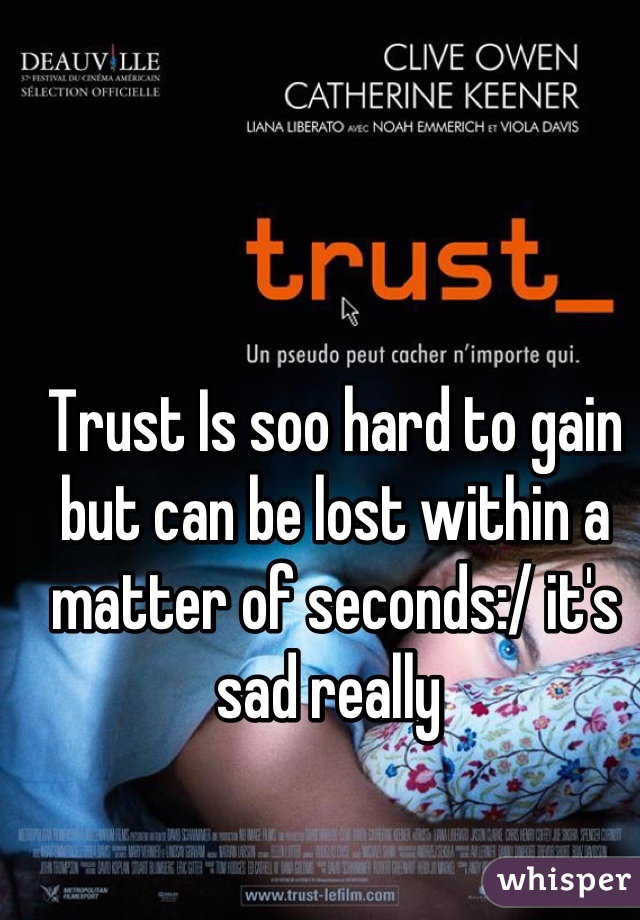 Trust Is soo hard to gain but can be lost within a matter of seconds:/ it's sad really 