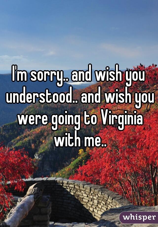 I'm sorry.. and wish you understood.. and wish you were going to Virginia with me..