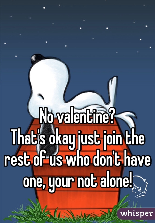 No valentine? 
That's okay just join the rest of us who don't have one, your not alone!