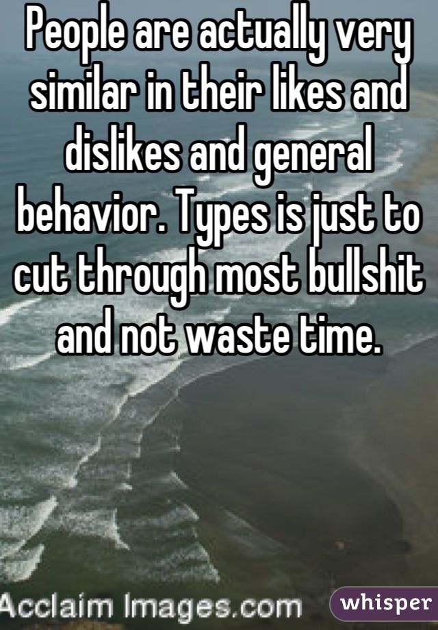 People are actually very similar in their likes and dislikes and general behavior. Types is just to cut through most bullshit and not waste time.