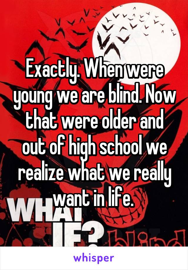 Exactly. When were young we are blind. Now that were older and out of high school we realize what we really want in life. 