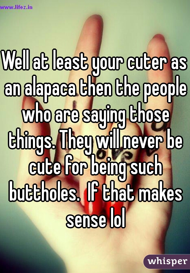 Well at least your cuter as an alapaca then the people who are saying those things. They will never be cute for being such buttholes.  If that makes sense lol