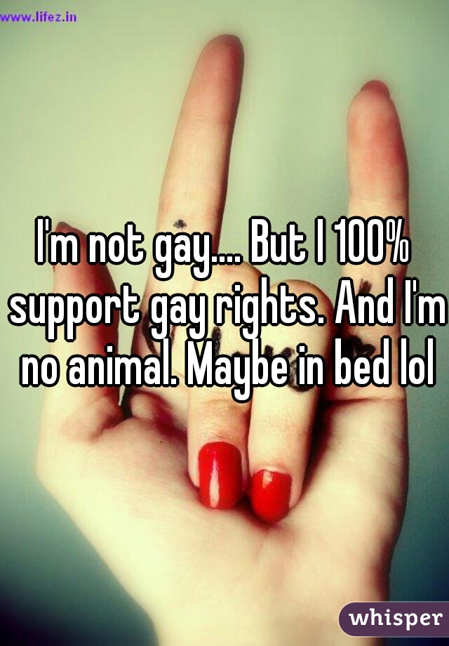 I'm not gay.... But I 100% support gay rights. And I'm no animal. Maybe in bed lol