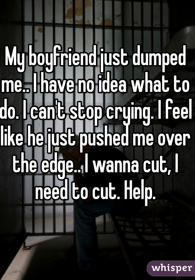 My boyfriend just dumped me.. I have no idea what to do. I can't stop crying. I feel like he just pushed me over the edge.. I wanna cut, I need to cut. Help. 