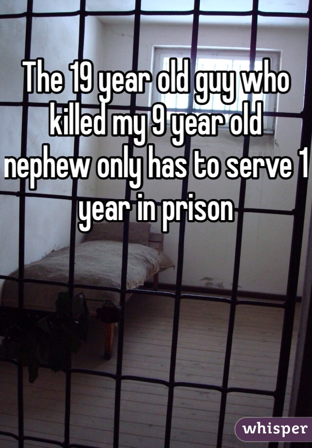 The 19 year old guy who killed my 9 year old nephew only has to serve 1 year in prison 