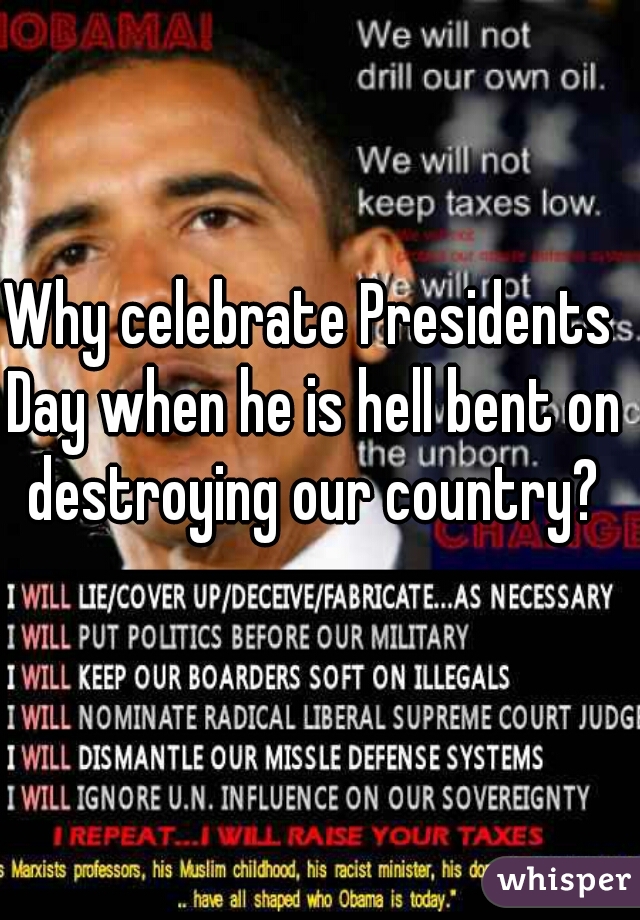 Why celebrate Presidents Day when he is hell bent on destroying our country?