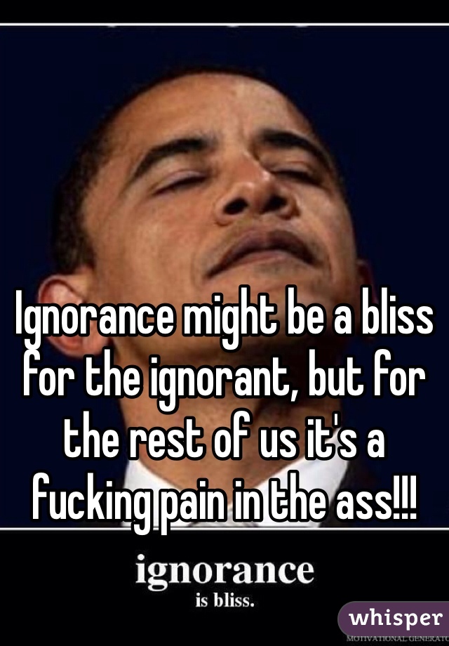 Ignorance might be a bliss for the ignorant, but for the rest of us it's a fucking pain in the ass!!!