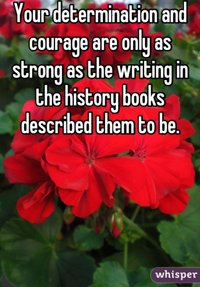 Your determination and courage are only as strong as the writing in the history books described them to be.
