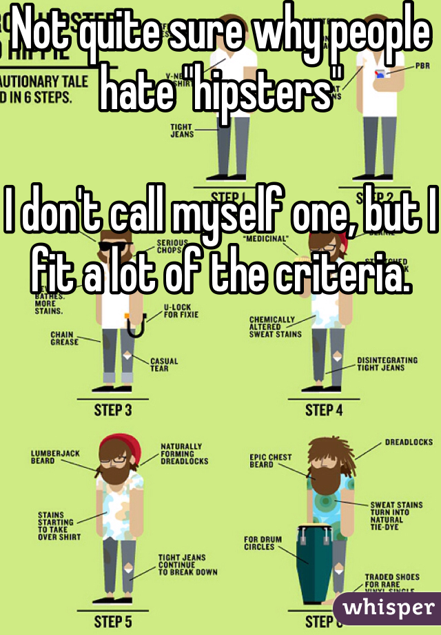 Not quite sure why people hate "hipsters" 

I don't call myself one, but I fit a lot of the criteria. 