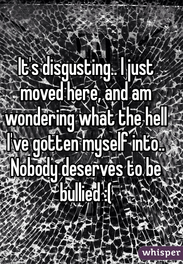 It's disgusting.. I just moved here, and am wondering what the hell I've gotten myself into.. Nobody deserves to be bullied :(