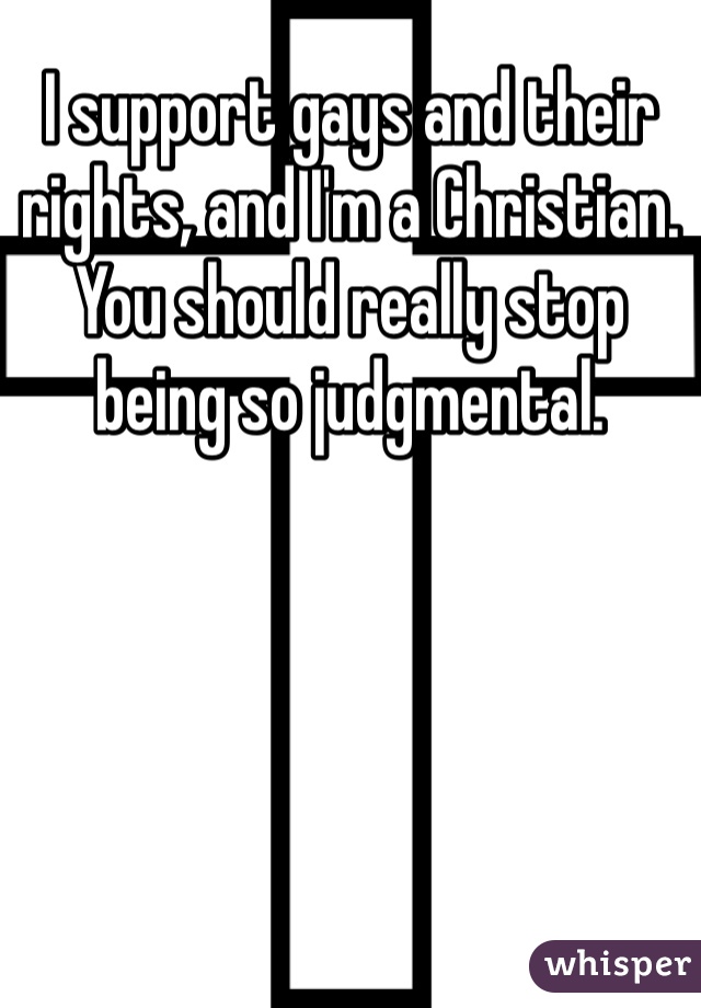 I support gays and their rights, and I'm a Christian.
You should really stop being so judgmental. 
