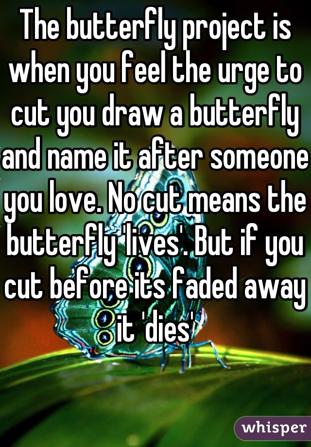 The butterfly project is when you feel the urge to cut you draw a butterfly and name it after someone you love. No cut means the butterfly 'lives'. But if you cut before its faded away it 'dies'