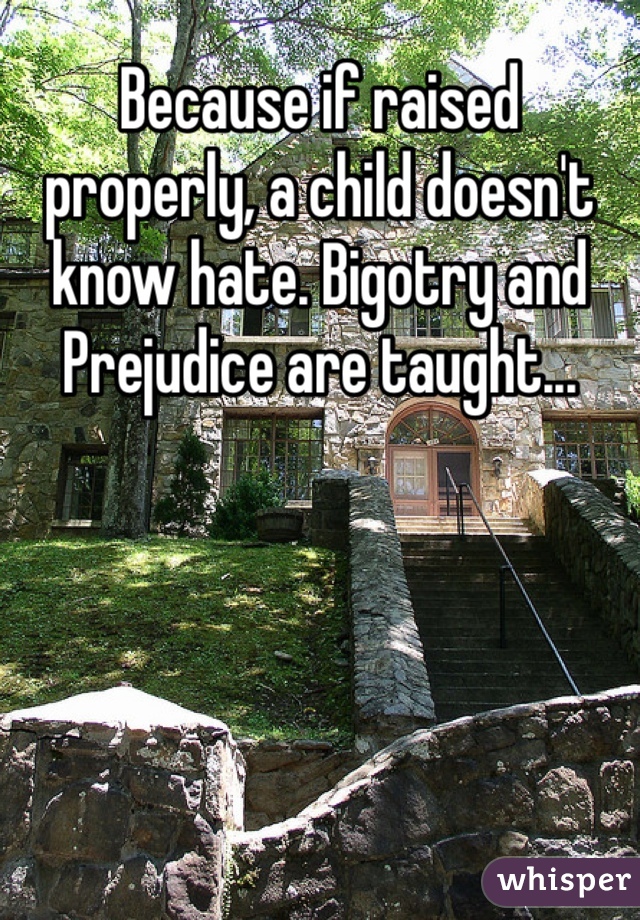 Because if raised properly, a child doesn't know hate. Bigotry and Prejudice are taught... 