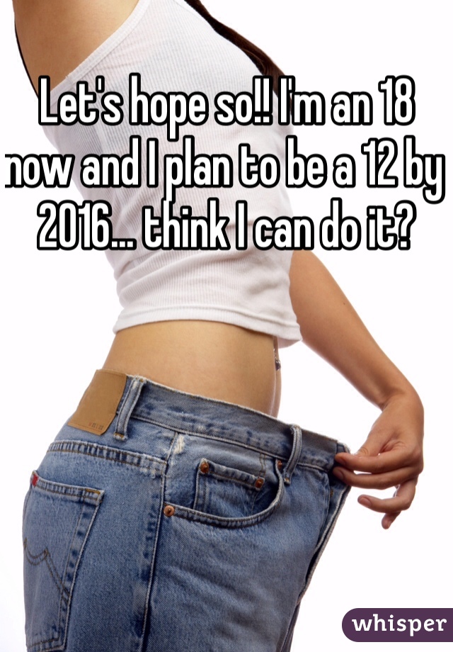 Let's hope so!! I'm an 18 now and I plan to be a 12 by 2016... think I can do it? 