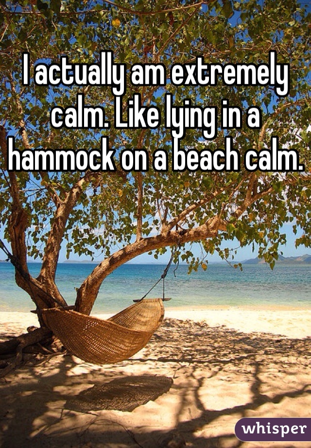 I actually am extremely calm. Like lying in a hammock on a beach calm.