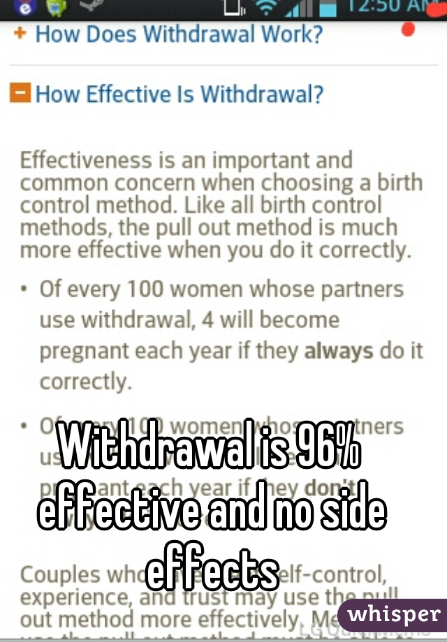 Withdrawal is 96% effective and no side effects