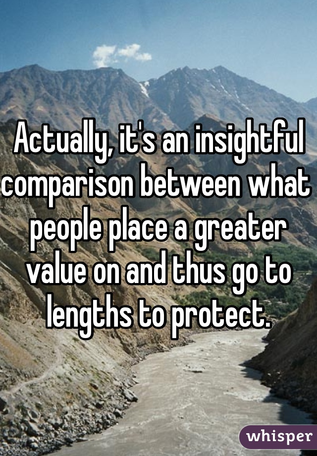 Actually, it's an insightful comparison between what people place a greater value on and thus go to lengths to protect.