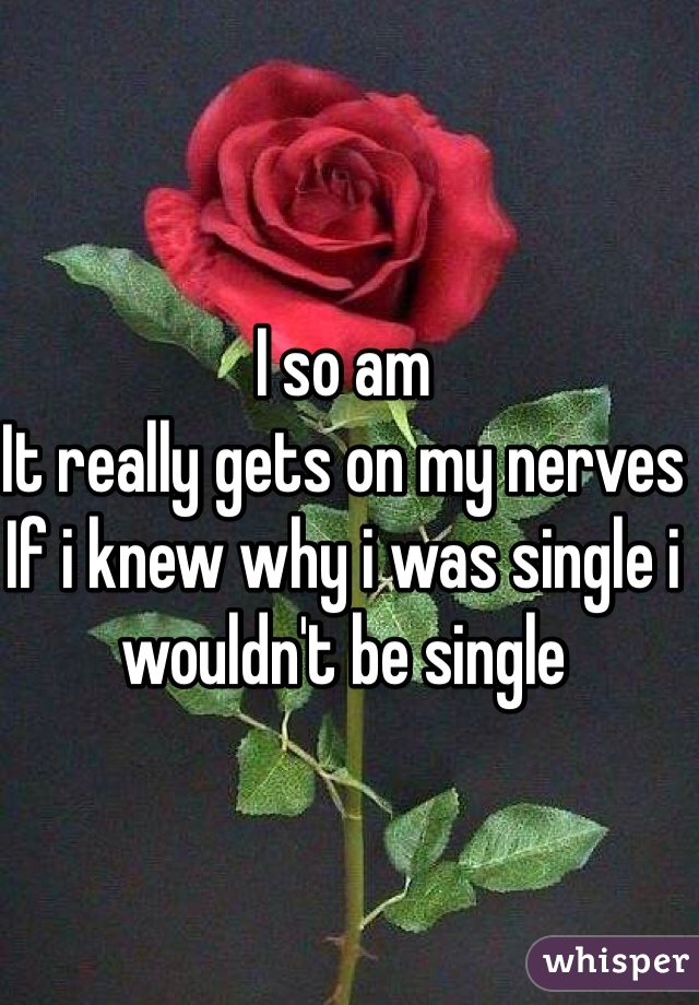 I so am 
It really gets on my nerves 
If i knew why i was single i wouldn't be single 