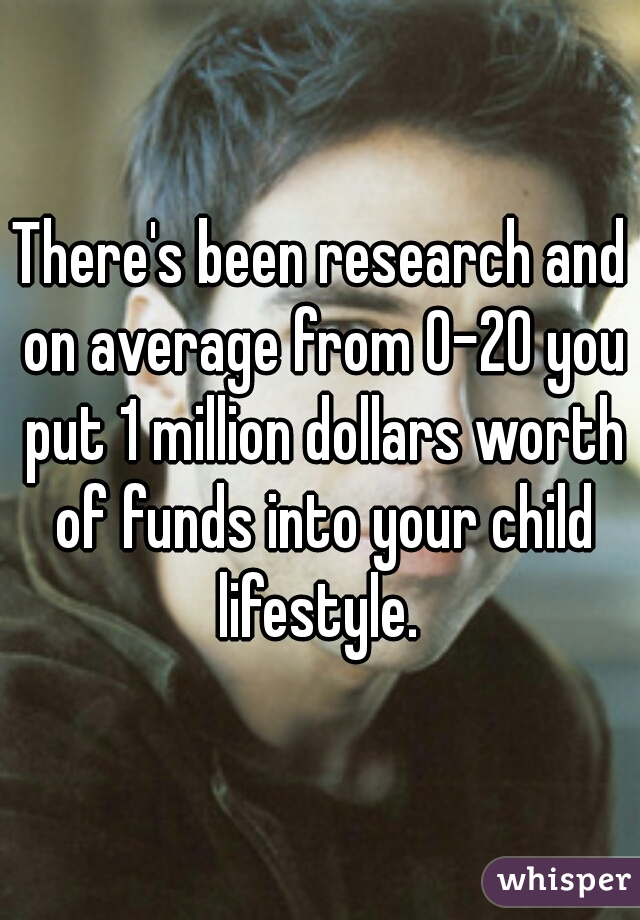 There's been research and on average from 0-20 you put 1 million dollars worth of funds into your child lifestyle. 