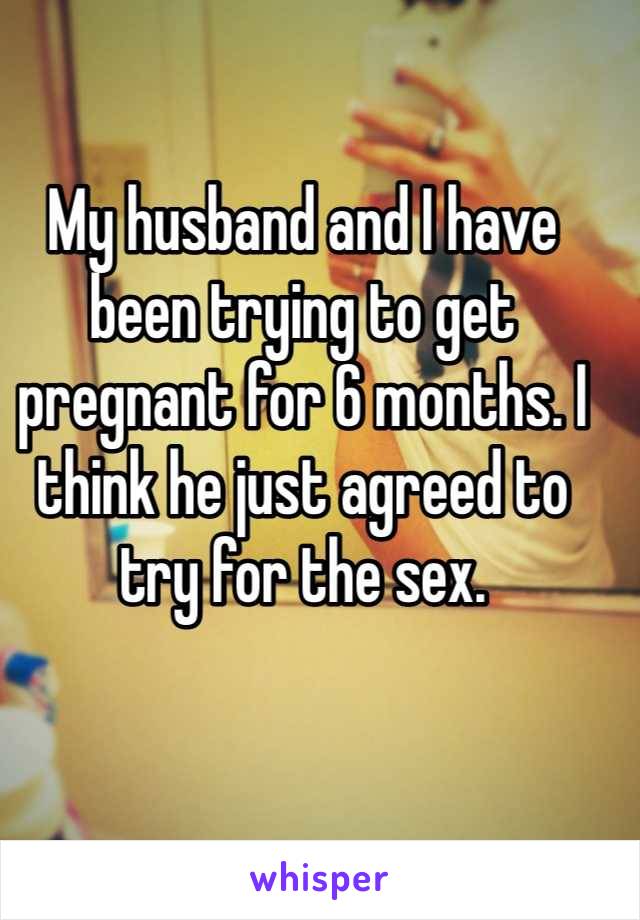 My husband and I have been trying to get pregnant for 6 months. I think he just agreed to try for the sex.