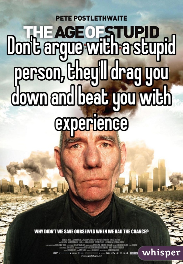 Don't argue with a stupid person, they'll drag you down and beat you with experience 