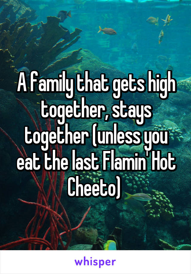 A family that gets high together, stays together (unless you eat the last Flamin' Hot Cheeto) 