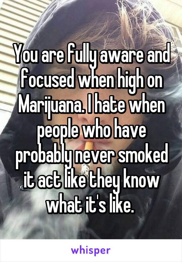 You are fully aware and focused when high on Marijuana. I hate when people who have probably never smoked it act like they know what it's like. 