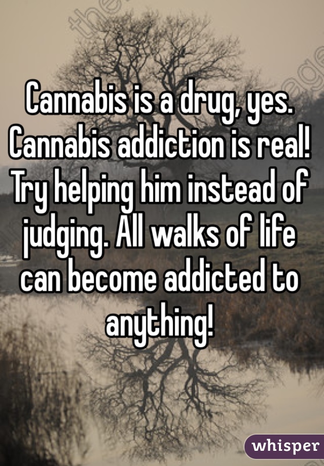 Cannabis is a drug, yes. Cannabis addiction is real! Try helping him instead of judging. All walks of life can become addicted to anything! 