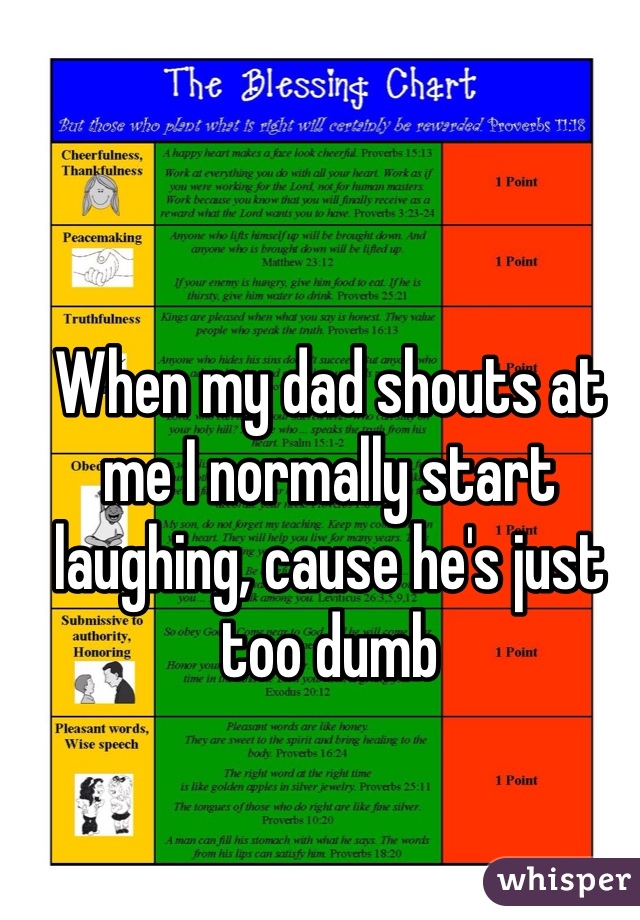 When my dad shouts at me I normally start laughing, cause he's just too dumb