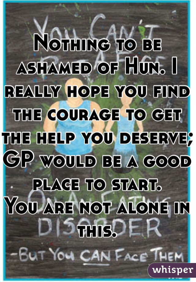 Nothing to be ashamed of Hun. I really hope you find the courage to get the help you deserve; GP would be a good place to start.
You are not alone in this.