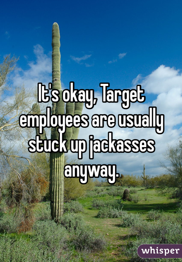 It's okay, Target employees are usually stuck up jackasses anyway. 