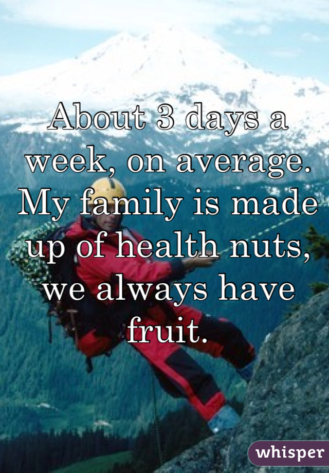 About 3 days a week, on average.
My family is made up of health nuts, we always have fruit.