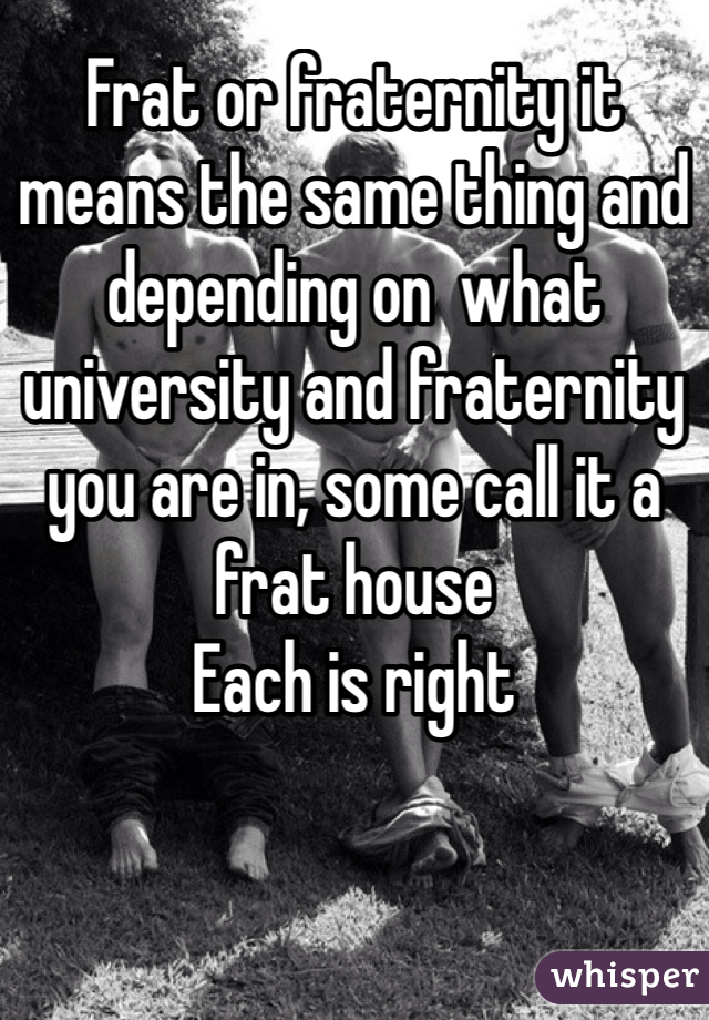 Frat or fraternity it means the same thing and depending on  what university and fraternity you are in, some call it a frat house 
Each is right 