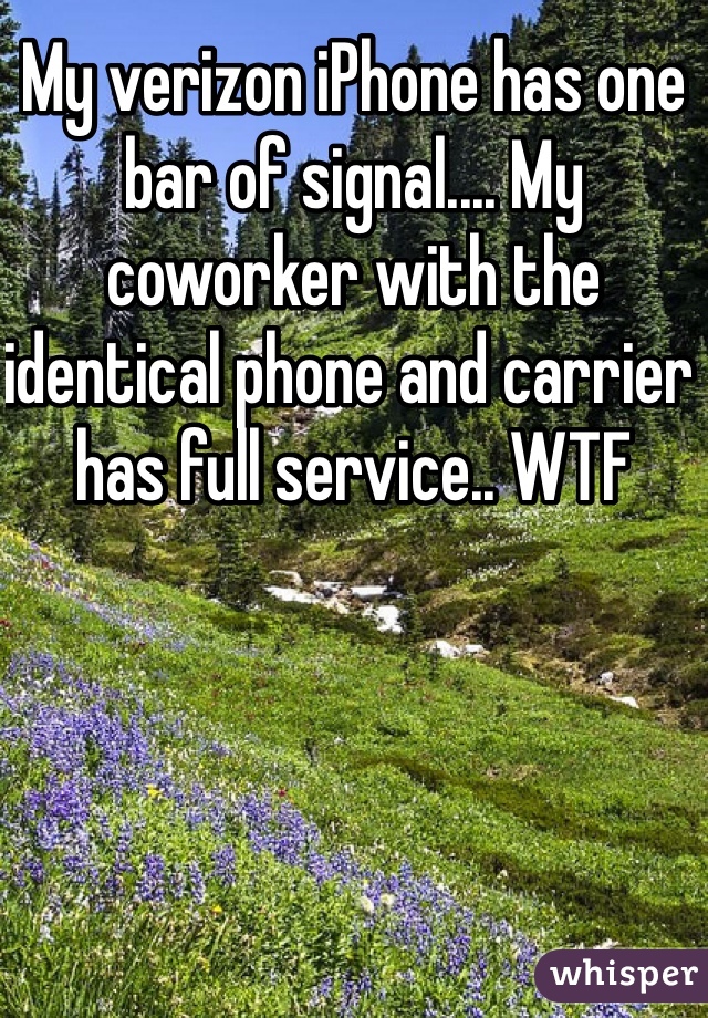 My verizon iPhone has one bar of signal.... My coworker with the identical phone and carrier has full service.. WTF